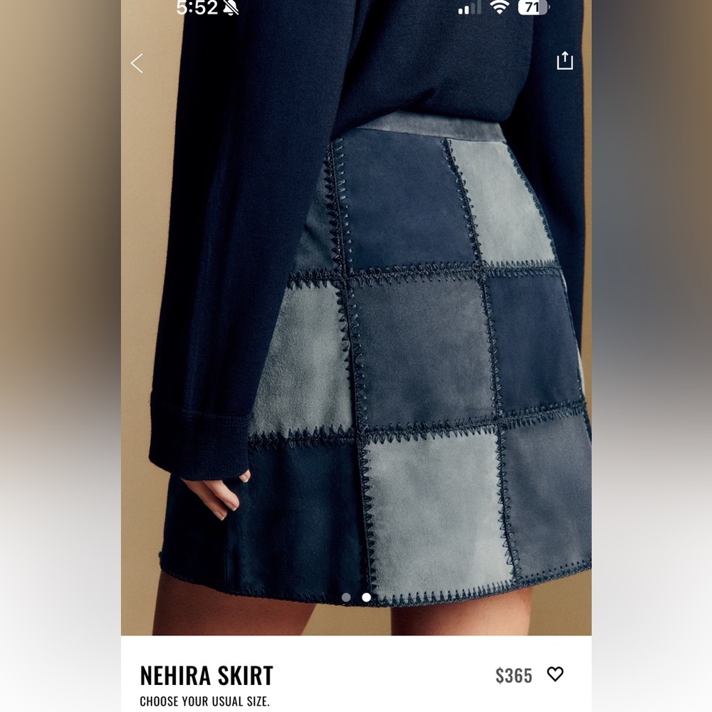 🇫🇷 SEZANE Navy and blue suede Patchwork mini Skirt - Picture 2 of 4